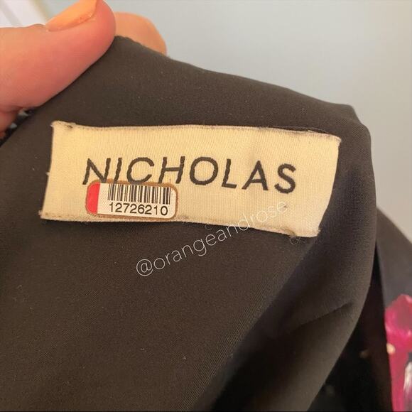 NICHOLAS Black Pink Floral Square Neck Long Balloon Sleeve Silk Maxi Dress 6 - Picture 3 of 14